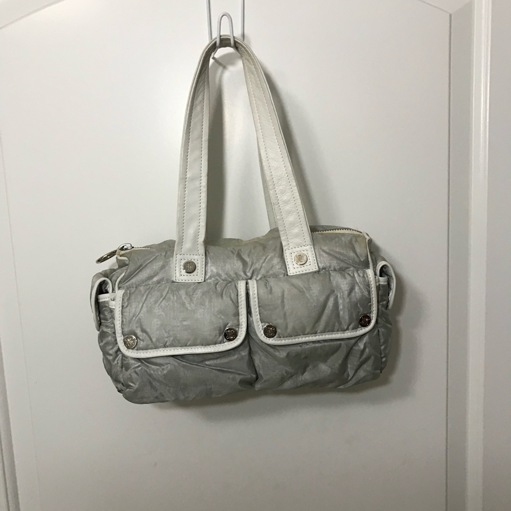 Celine Triomphe Silver Nylon with Leather Handles and Trim Vintage